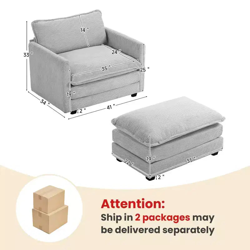 Hyleory Modern Corduroy Fabric Upholstered Accent Chair with Ottoman in