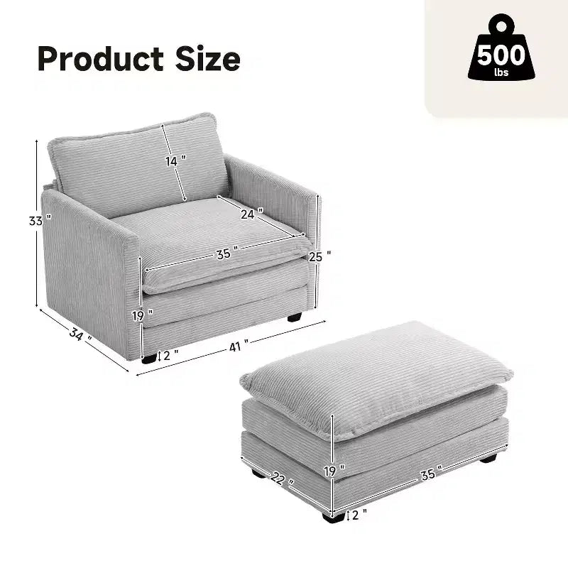 Hyleory Modern Corduroy Fabric Upholstered Accent Chair with Ottoman in