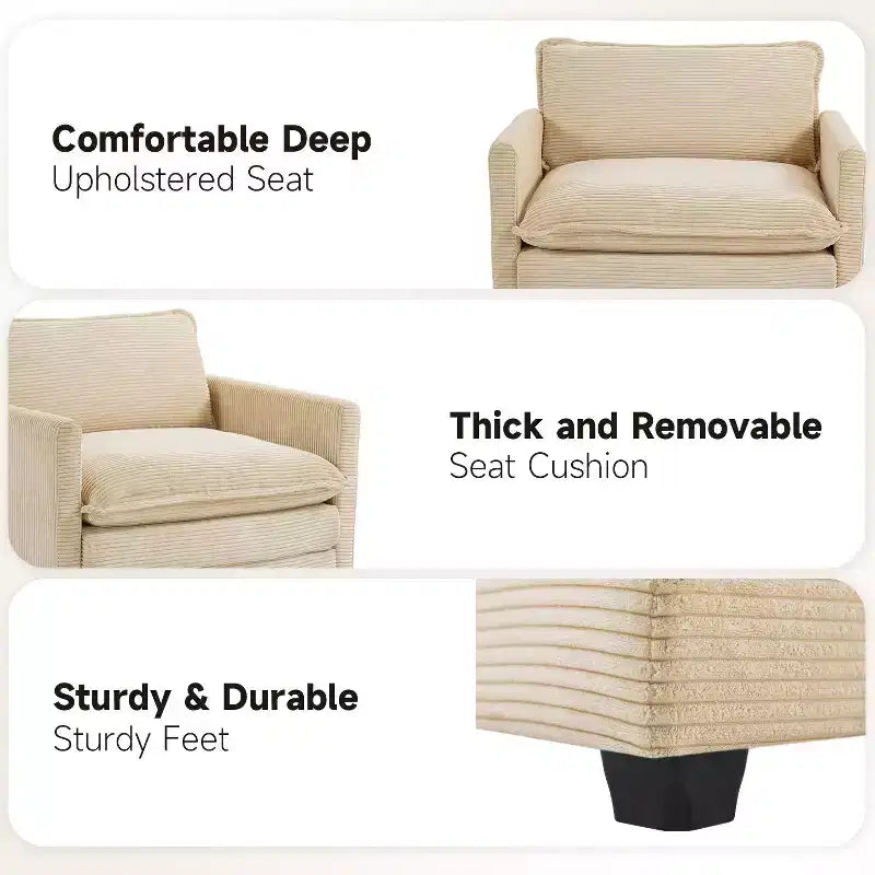 Hyleory Modern Corduroy Fabric Upholstered Accent Chair with Ottoman in