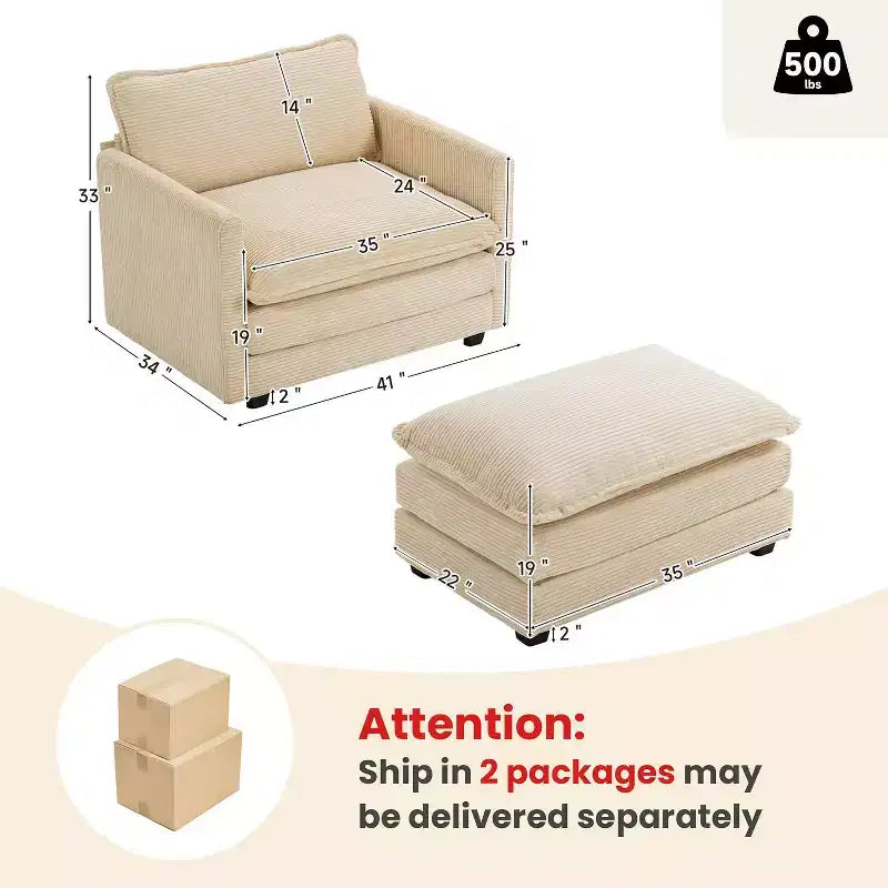 Hyleory Modern Corduroy Fabric Upholstered Accent Chair with Ottoman in