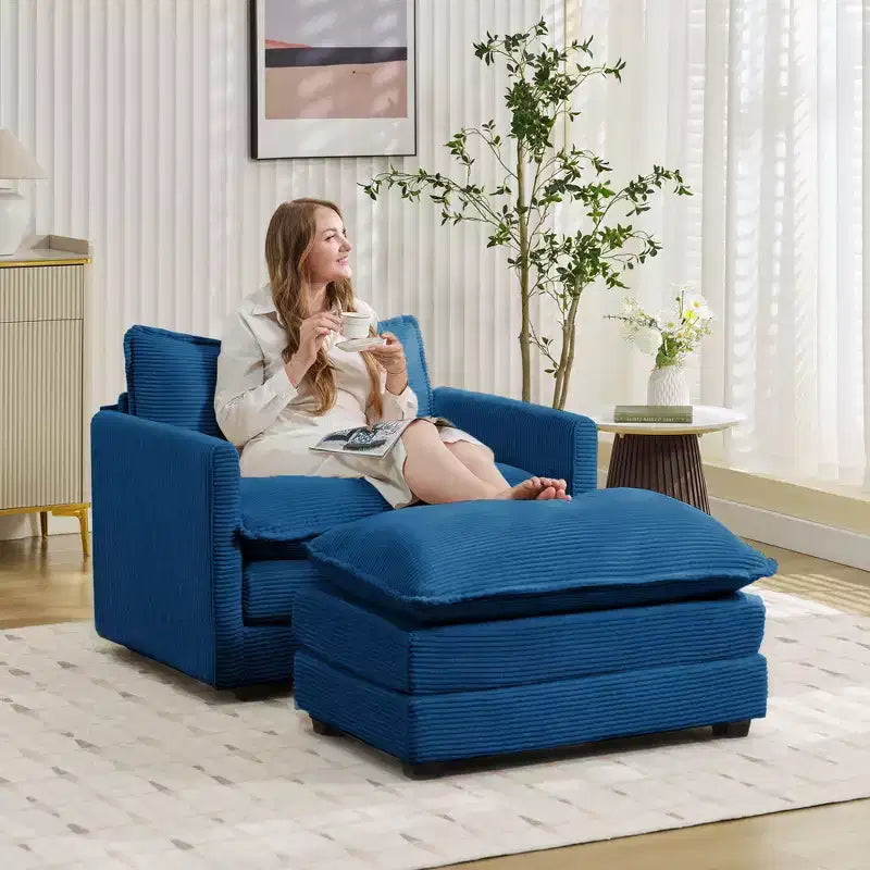 Hyleory Modern Corduroy Fabric Upholstered Accent Chair with Ottoman in