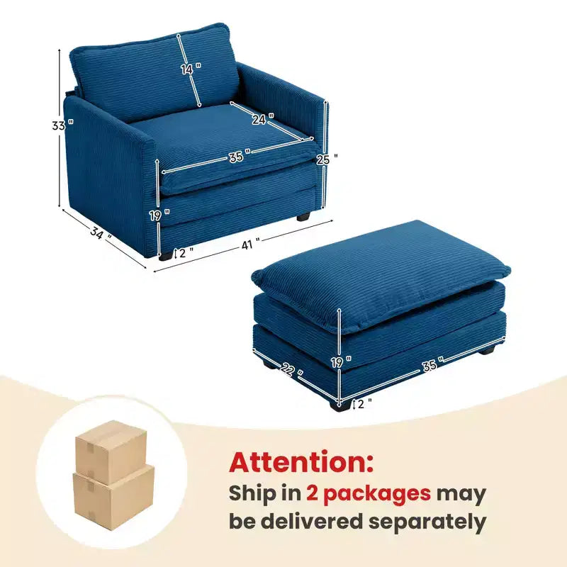 Hyleory Modern Corduroy Fabric Upholstered Accent Chair with Ottoman in