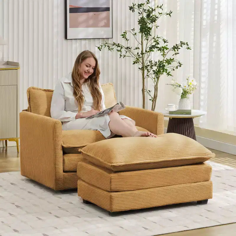 Hyleory Modern Corduroy Fabric Upholstered Accent Chair with Ottoman in