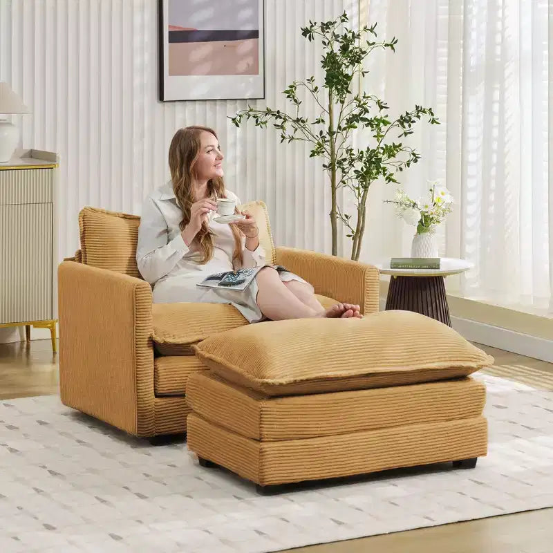 Hyleory Modern Corduroy Fabric Upholstered Accent Chair with Ottoman in