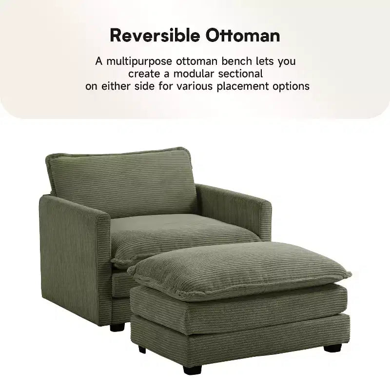 Hyleory Modern Corduroy Fabric Upholstered Accent Chair with Ottoman in