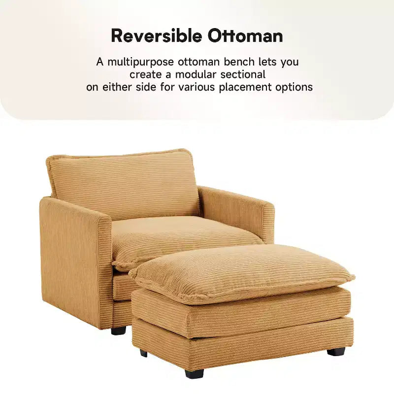 Hyleory Modern Corduroy Fabric Upholstered Accent Chair with Ottoman in