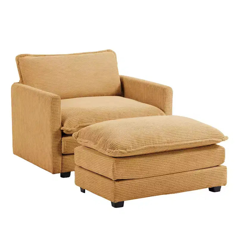 Hyleory Modern Corduroy Fabric Upholstered Accent Chair with Ottoman in