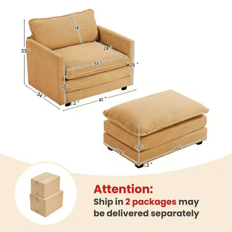 Hyleory Modern Corduroy Fabric Upholstered Accent Chair with Ottoman in