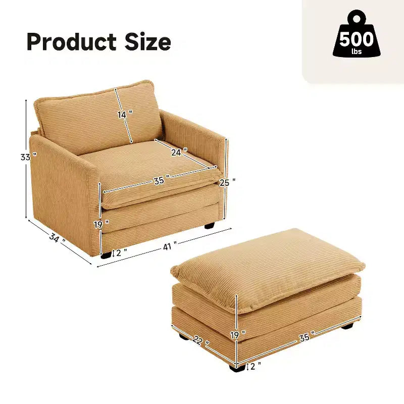 Hyleory Modern Corduroy Fabric Upholstered Accent Chair with Ottoman in