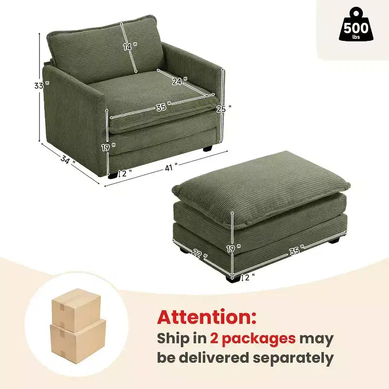 Hyleory Modern Corduroy Fabric Upholstered Accent Chair with Ottoman in