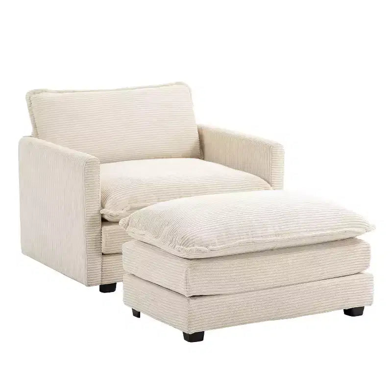 Hyleory Modern Corduroy Fabric Upholstered Accent Chair with Ottoman in