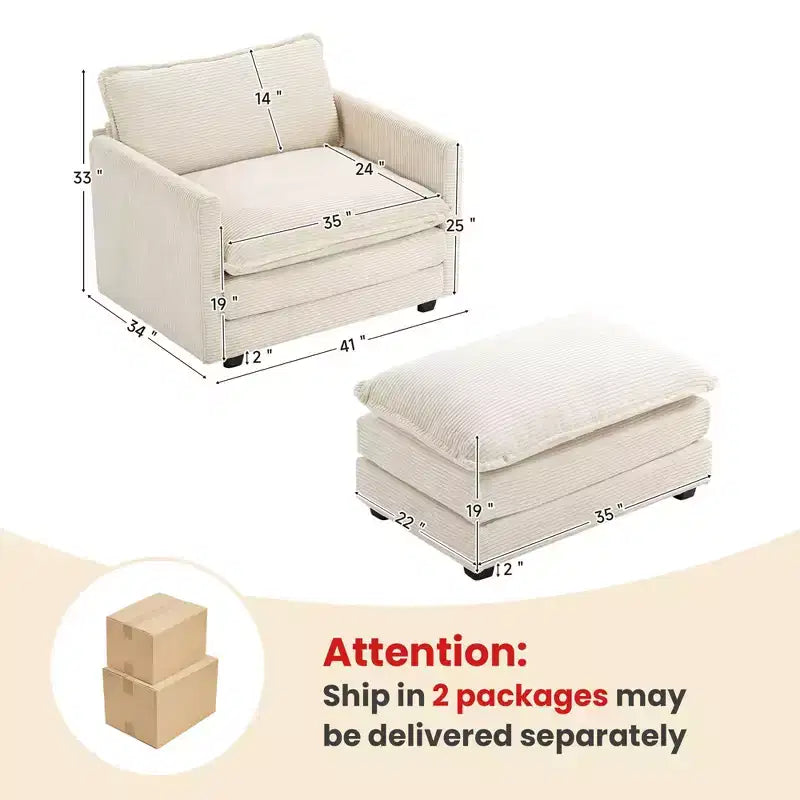 Hyleory Modern Corduroy Fabric Upholstered Accent Chair with Ottoman in