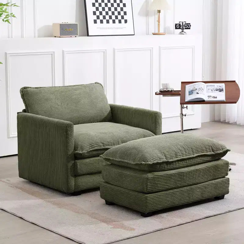 Hyleory Modern Corduroy Fabric Upholstered Accent Chair with Ottoman in