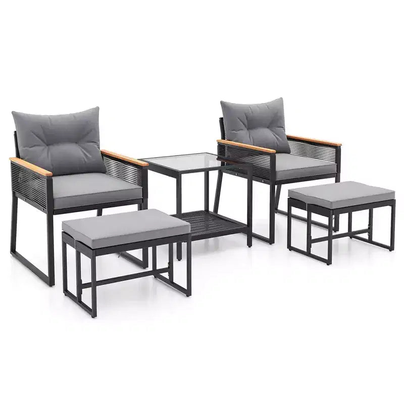 Ensemble de conversation d'extérieur 5 pièces Costway avec fauteuils en rotin et table d'appoint à 2 niveaux