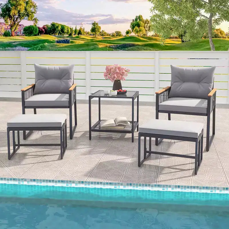 Ensemble de conversation d'extérieur 5 pièces Costway avec fauteuils en rotin et table d'appoint à 2 niveaux