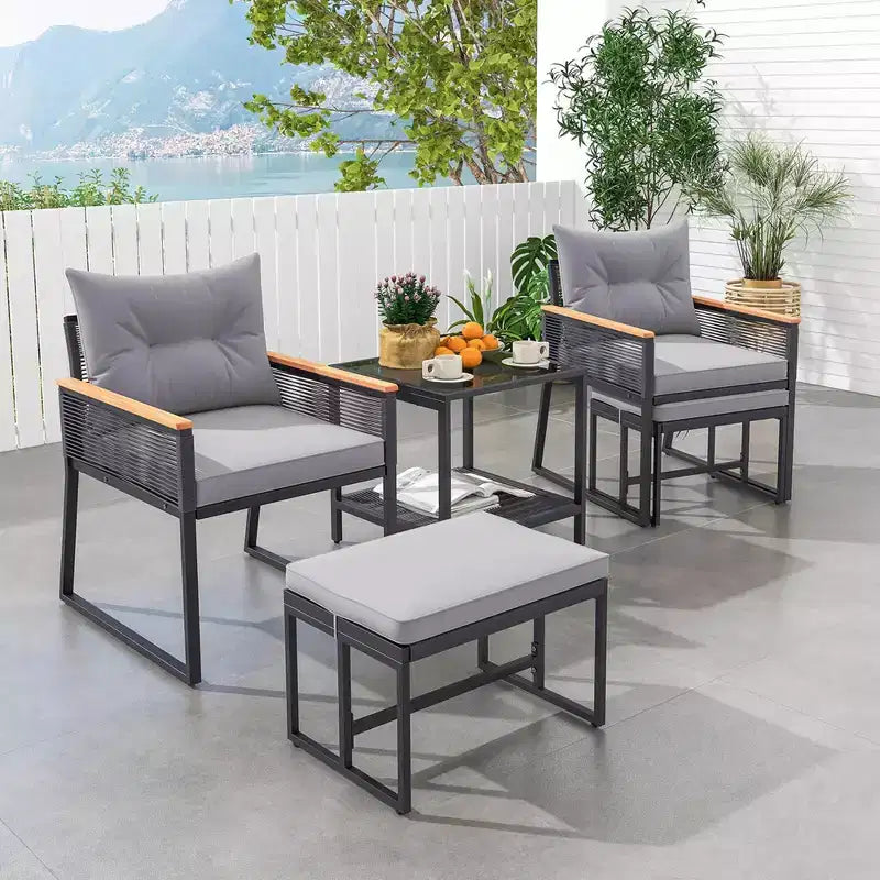 Ensemble de conversation d'extérieur 5 pièces Costway avec fauteuils en rotin et table d'appoint à 2 niveaux