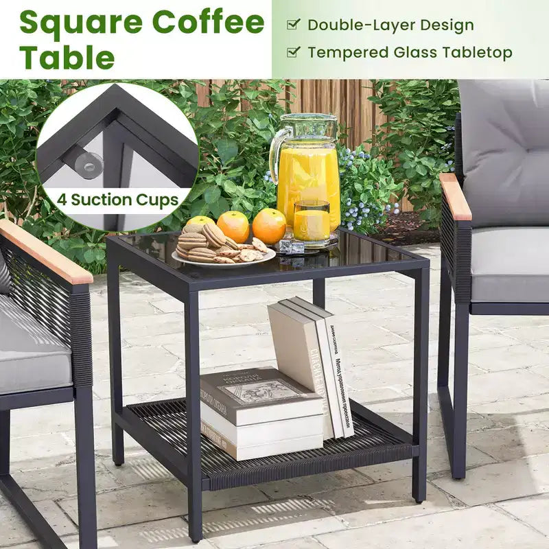 Ensemble de conversation d'extérieur 5 pièces Costway avec fauteuils en rotin et table d'appoint à 2 niveaux