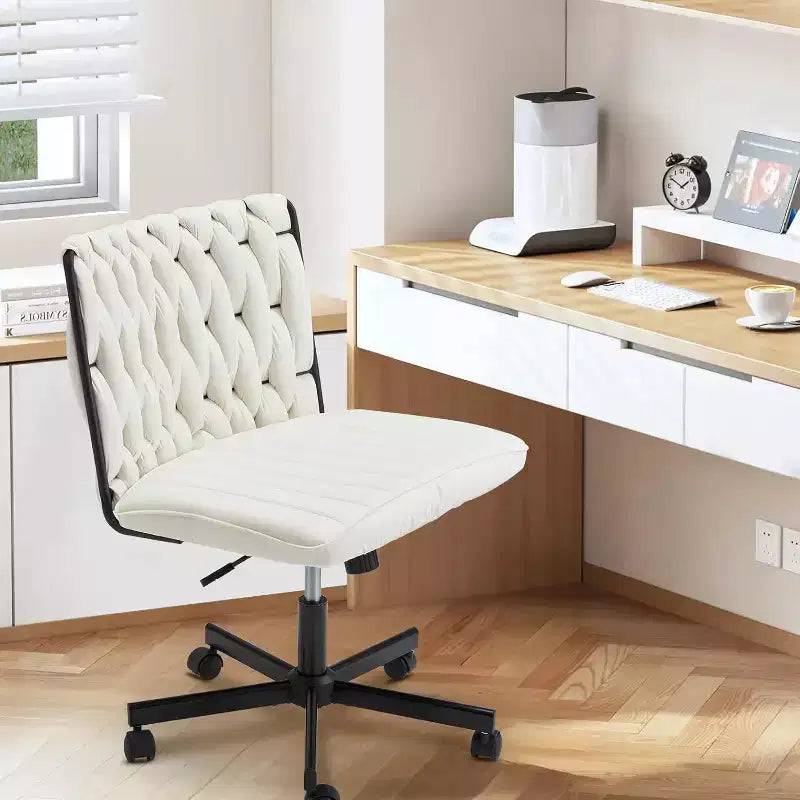 Chaise Erommy Criss Cross, tissu flanelle de qualité supérieure, siège large rembourré sans accoudoirs, chaise de bureau réglable avec roues à 360°