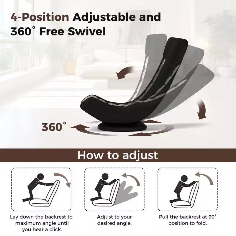 Costway 360 Swivel Gaming Chair 4 Position Adjustable Folding Floor Sofa Indoor