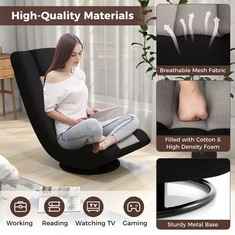 Costway 360 Swivel Gaming Chair 4 Position Adjustable Folding Floor Sofa Indoor