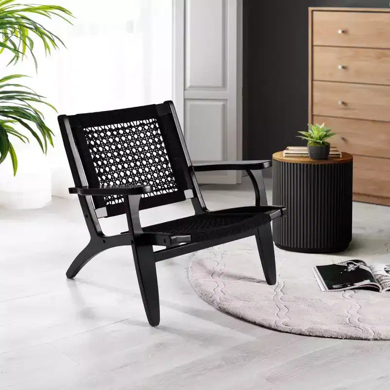 Boraam Harrison Hexagon Woven Black Rope Accent Chair