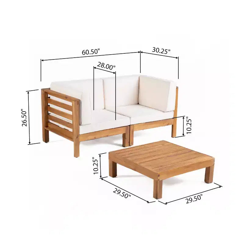 Ensemble causeuse et table d'extérieur GDFStudio Cascada en bois d'acacia avec coussins, teck/beige
