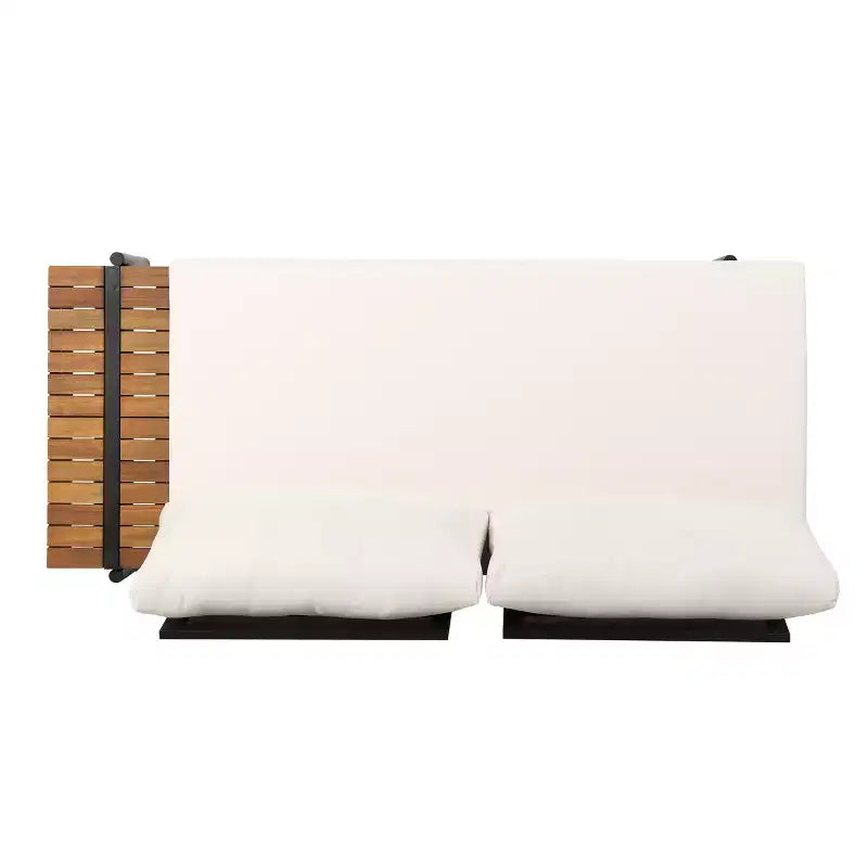 GDFStudio Cody Canapé d'angle d'extérieur 5 places en bois d'acacia et fer avec coussins, teck, noir et crème