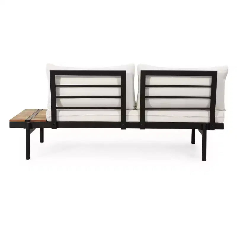 GDFStudio Cody Canapé d'angle d'extérieur 5 places en bois d'acacia et fer avec coussins, teck, noir et crème