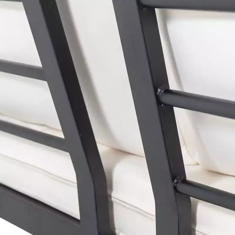 GDFStudio Cody Canapé d'angle d'extérieur 5 places en bois d'acacia et fer avec coussins, teck, noir et crème