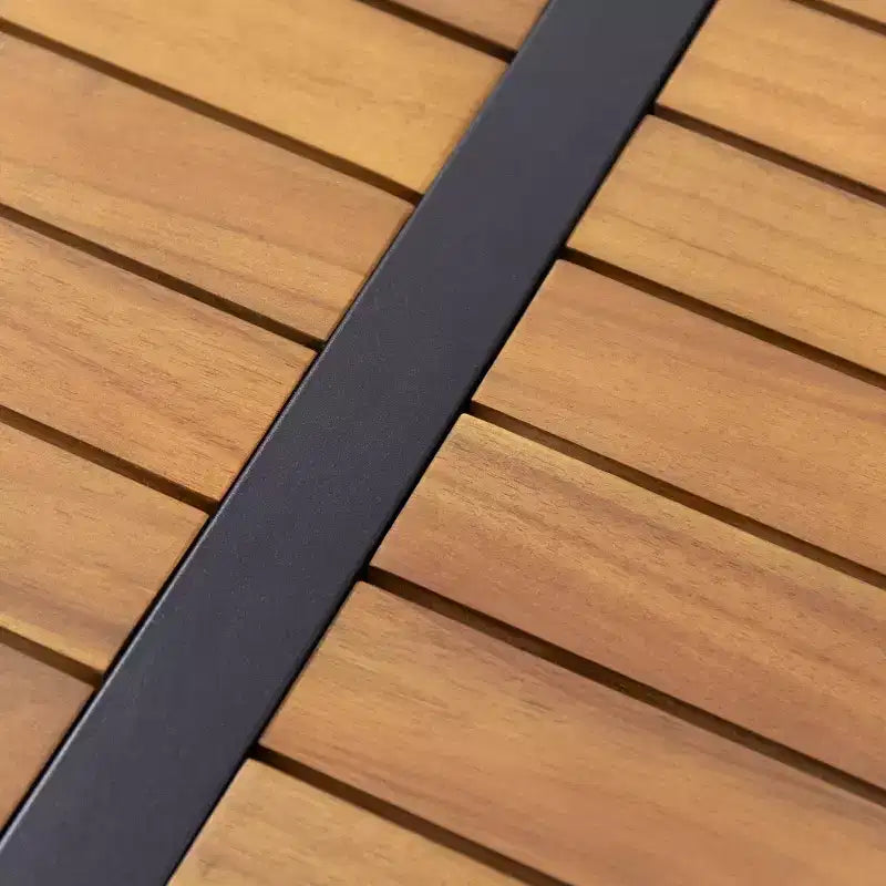 GDFStudio Cody Canapé d'angle d'extérieur 5 places en bois d'acacia et fer avec coussins, teck, noir et crème