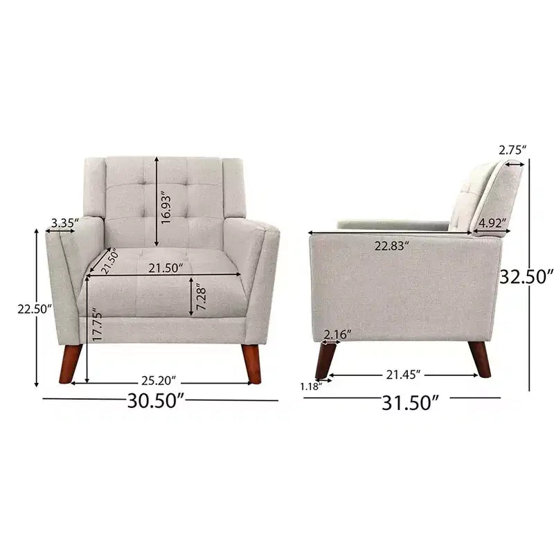 Fauteuil moderne, fauteuil d'appoint, fauteuil rembourré capitonné avec pieds fuselés en bois, 30,50'' x 31,50'' x 32,50'' (0,77 x 0,80 x 0,83 m)