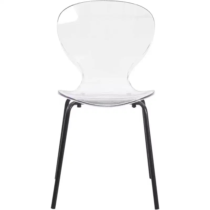LeisureMod Oyster Transparent Dining Chairs Set of 2  Stackable Curved Back Design with Black Stainless Steel Legs for Kitchen or Dining Room