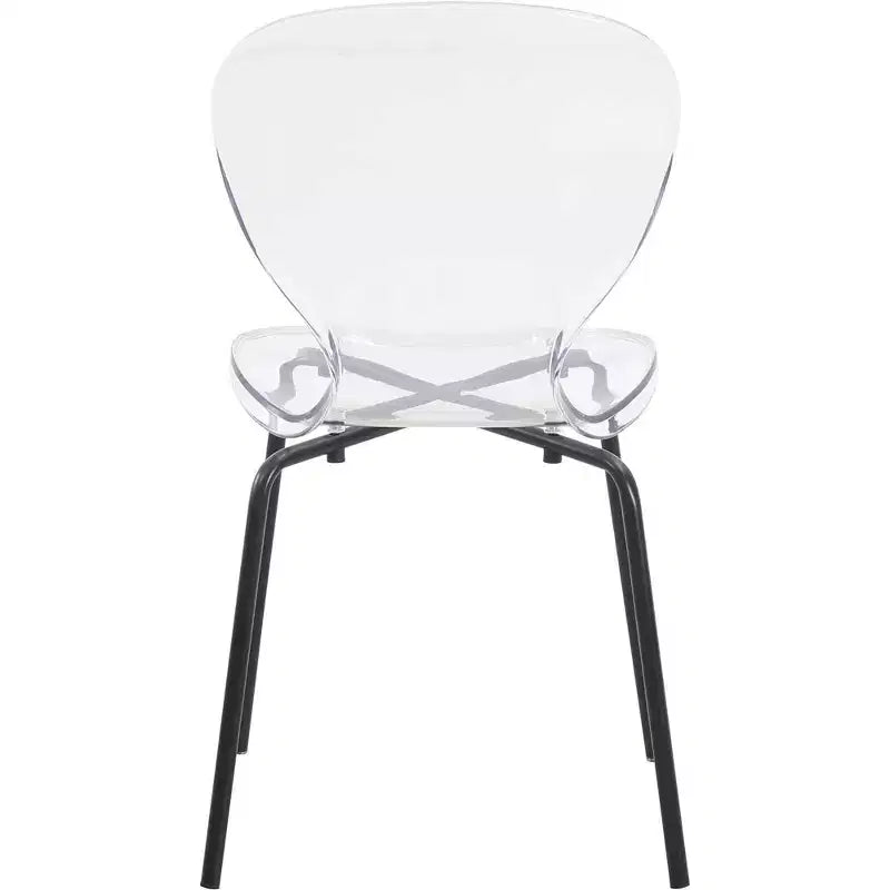 LeisureMod Oyster Transparent Dining Chairs Set of 2  Stackable Curved Back Design with Black Stainless Steel Legs for Kitchen or Dining Room