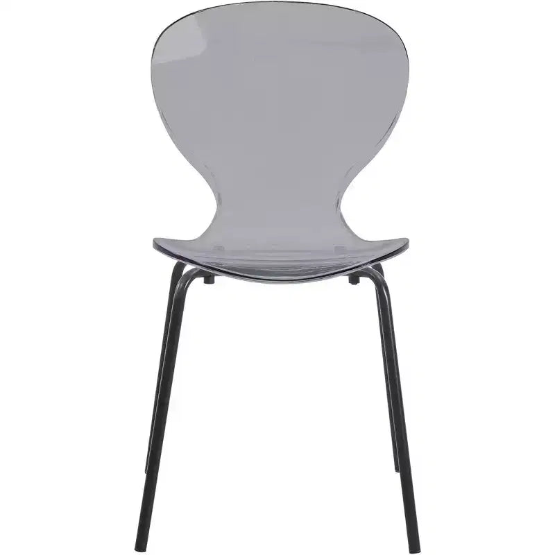 LeisureMod Oyster Transparent Dining Chairs Set of 2  Stackable Curved Back Design with Black Stainless Steel Legs for Kitchen or Dining Room