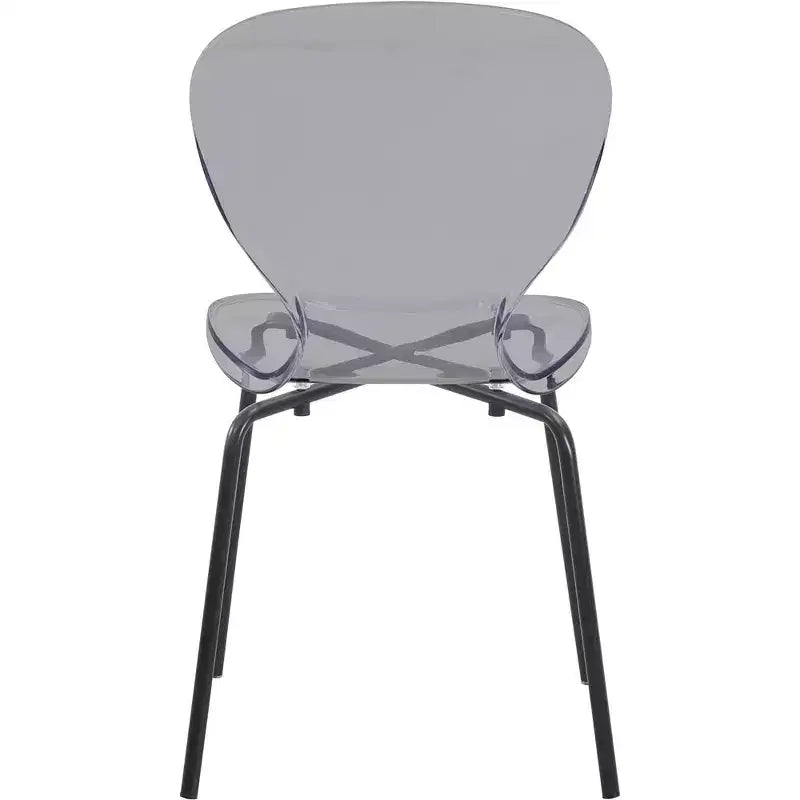 LeisureMod Oyster Transparent Dining Chairs Set of 2  Stackable Curved Back Design with Black Stainless Steel Legs for Kitchen or Dining Room