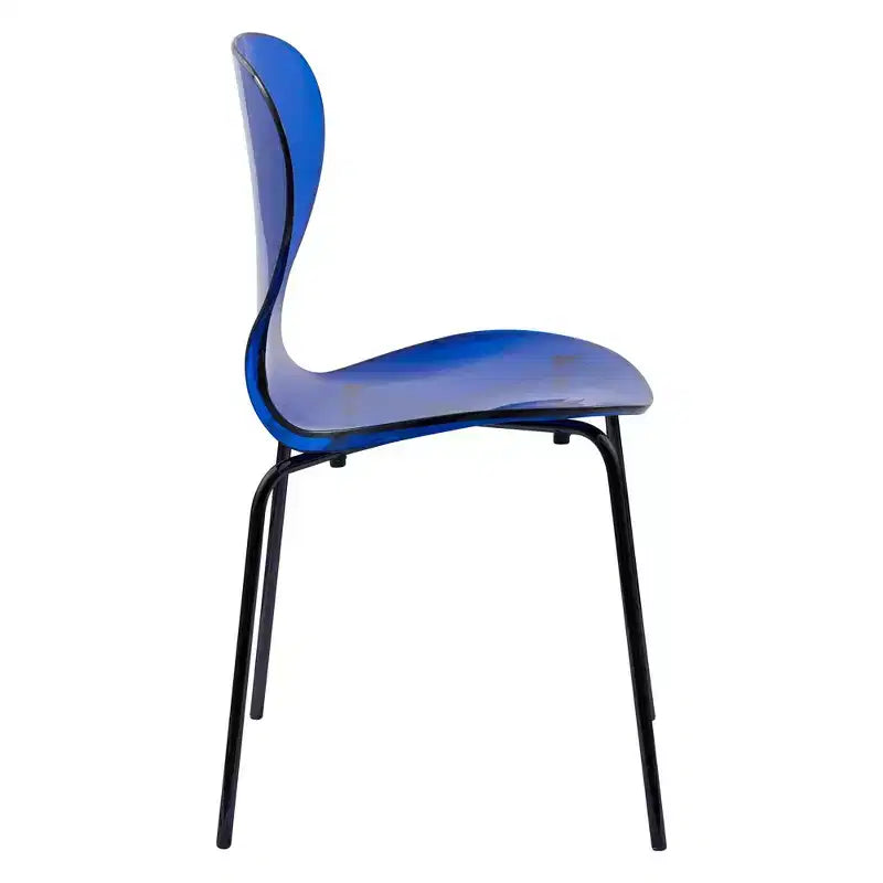 LeisureMod Oyster Transparent Dining Chairs Set of 2  Stackable Curved Back Design with Black Stainless Steel Legs for Kitchen or Dining Room