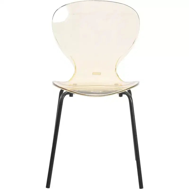 LeisureMod Oyster Transparent Dining Chairs Set of 2  Stackable Curved Back Design with Black Stainless Steel Legs for Kitchen or Dining Room