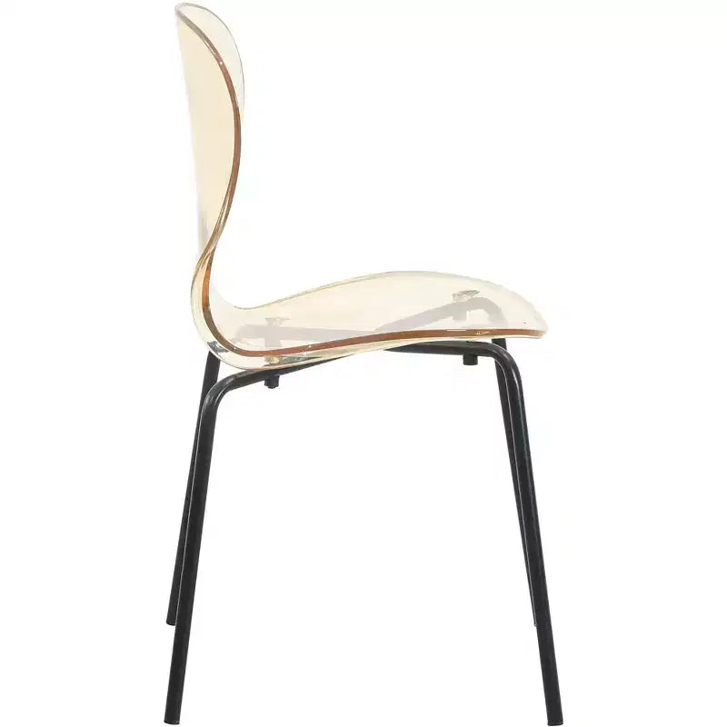 LeisureMod Oyster Transparent Dining Chairs Set of 2  Stackable Curved Back Design with Black Stainless Steel Legs for Kitchen or Dining Room