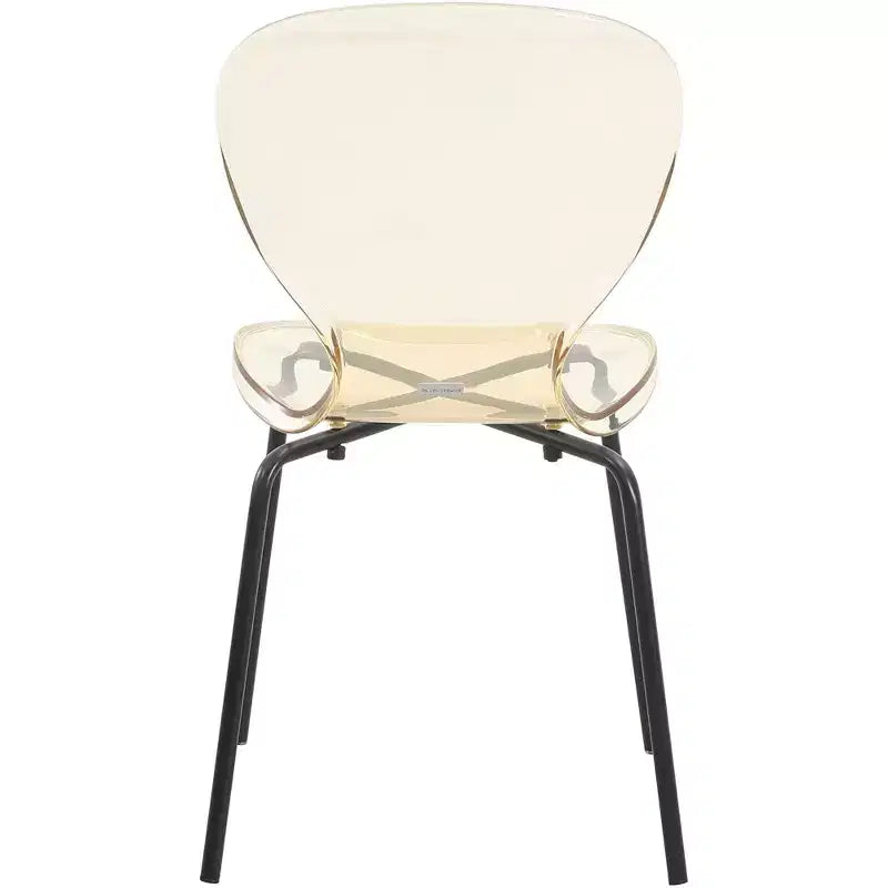 LeisureMod Oyster Transparent Dining Chairs Set of 2  Stackable Curved Back Design with Black Stainless Steel Legs for Kitchen or Dining Room