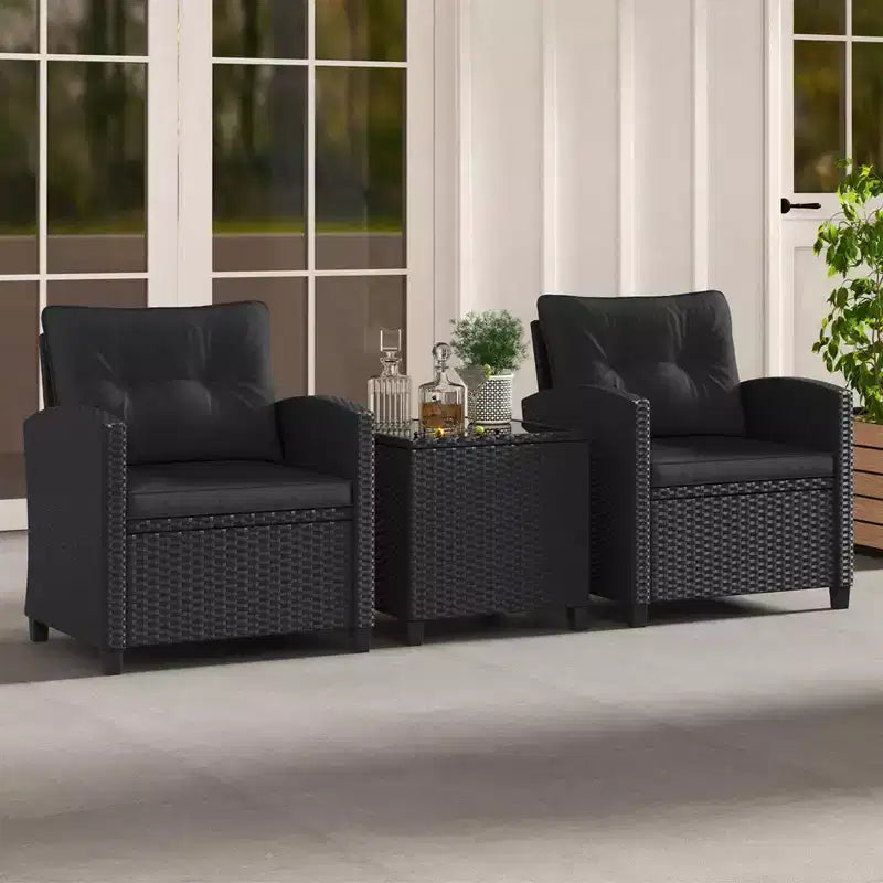 Ensemble de mobilier de patio Costway 3 pièces avec table basse en verre trempé et coussins lavables Beige/Noir/Blanc cassé/Rouge/Bleu marine/Turquoise