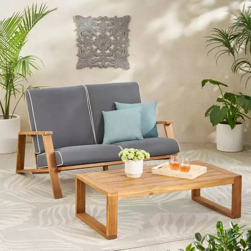 Christopher Knight Home Paloma Canapé deux places et table d'extérieur en bois d'acacia avec coussins