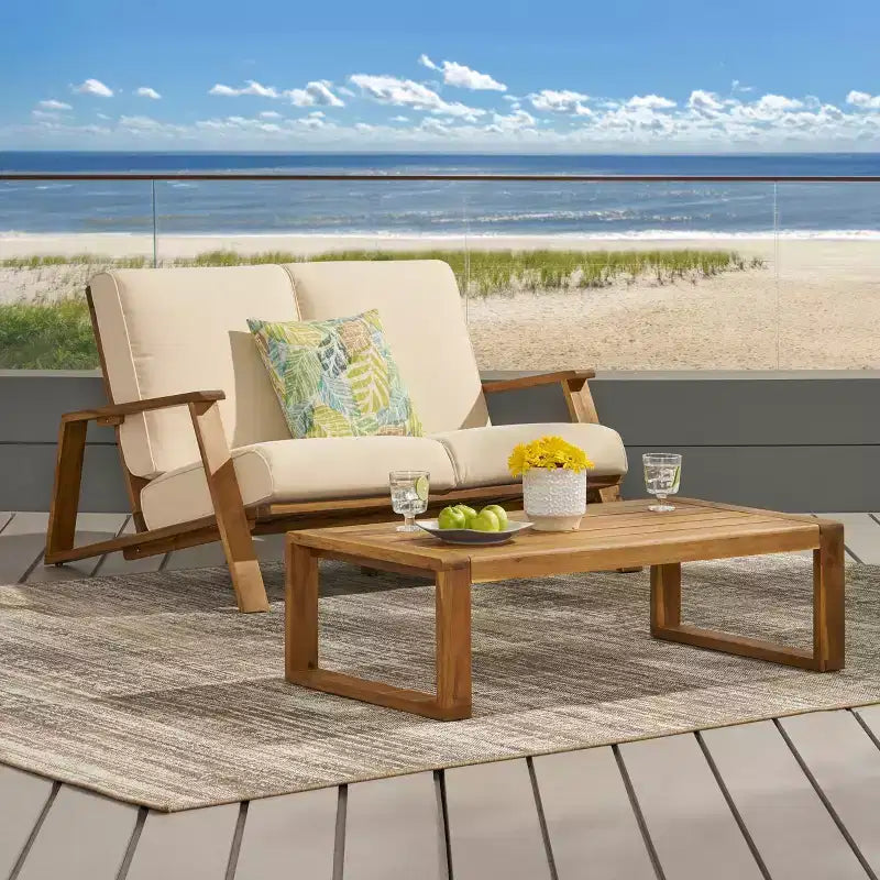 Christopher Knight Home Paloma Canapé deux places et table d'extérieur en bois d'acacia avec coussins