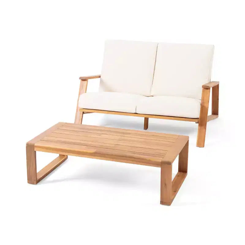 Christopher Knight Home Paloma Outdoor Acacia Wood Loveseat and Table Set with Cushions