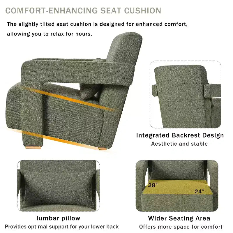 30.3W Wooden Upholstered Accent Chair Armchair with Sleek Right-Angle Armrests 4S - ModernLuxe