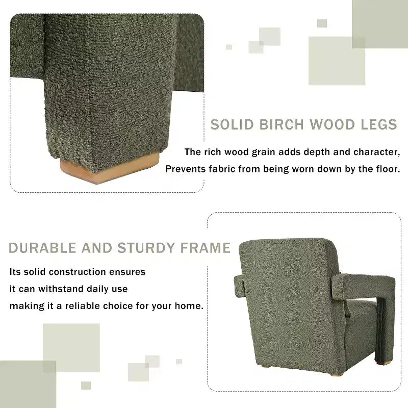 30.3W Wooden Upholstered Accent Chair Armchair with Sleek Right-Angle Armrests 4S - ModernLuxe