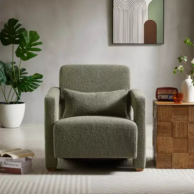 30.3W Wooden Upholstered Accent Chair Armchair with Sleek Right-Angle Armrests 4S - ModernLuxe
