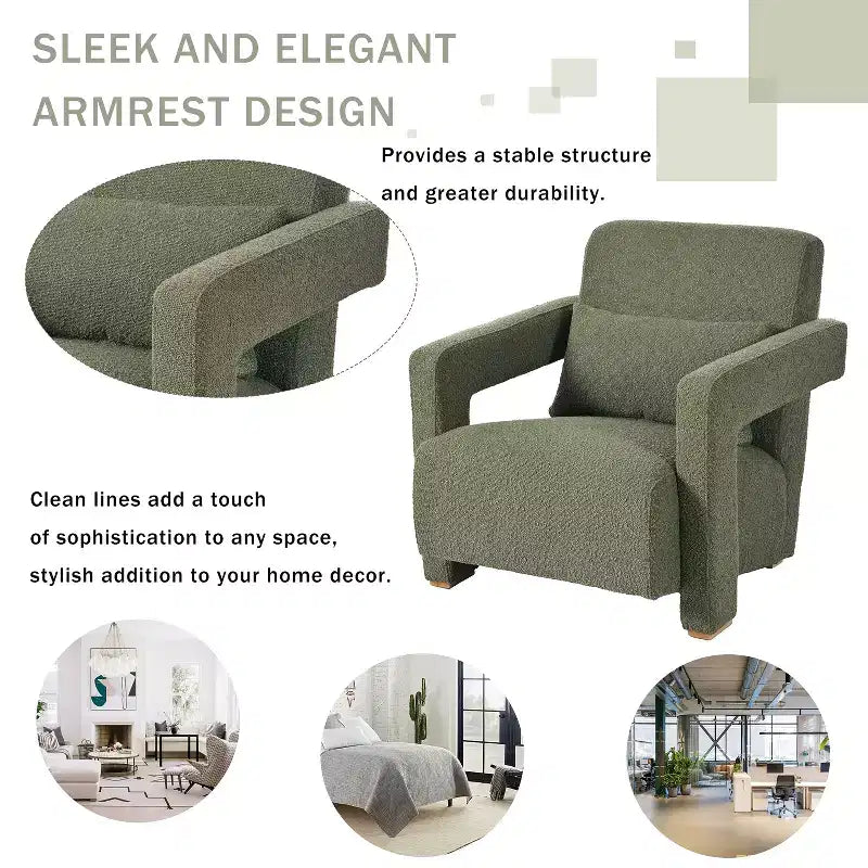 30.3W Wooden Upholstered Accent Chair Armchair with Sleek Right-Angle Armrests 4S - ModernLuxe