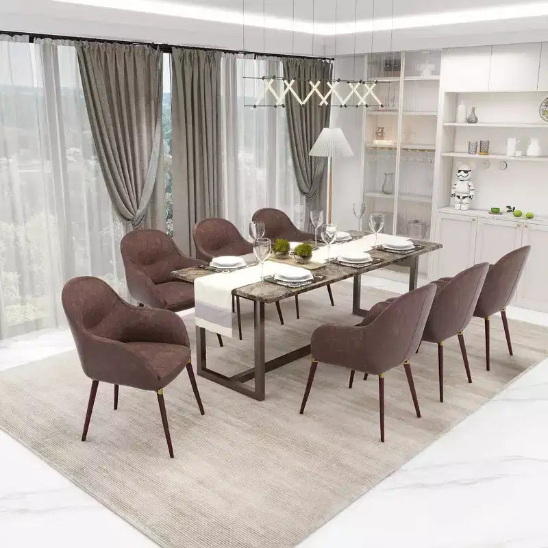 LeisureMod Elias Dining Chair  Upholstered Leather Or Velvet Seat with Powder-Coated Legs, Modern Kitchen, Dining Room, Cafe, Comfortable Seating