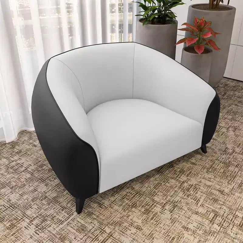 Fauteuil d'appoint en cuir une place Opula avec pieds en acier inoxydable, noir/blanc