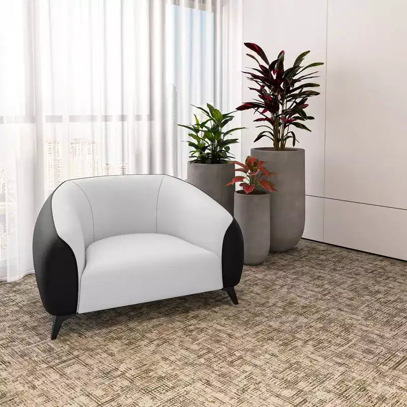 Fauteuil d'appoint en cuir une place Opula avec pieds en acier inoxydable, noir/blanc